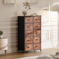 Sweetcrispy Dresser For Bedroom Storage Drawers, Fabric Storage Tower With 12 Drawers Sturdy Metal Frame Rustic Brown Metal