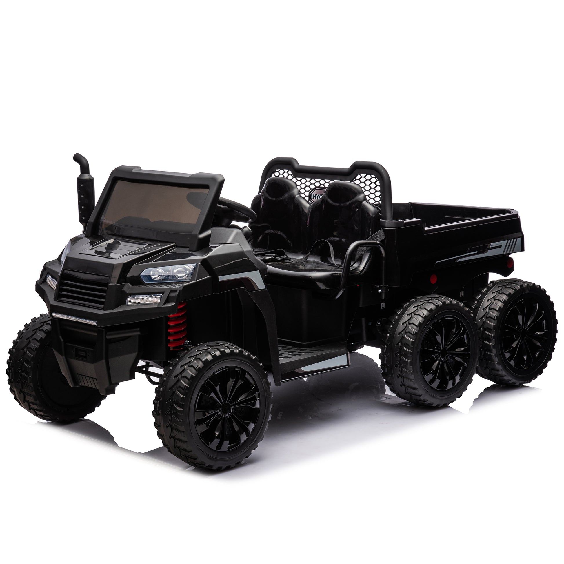 24V 2 Seater Utv Xxl Ride On Truck With Dump Bed For Kid,Ride On 4Wd Utv With 6 Wheels,Foam Tires, Suitable For Off Roading,Remote Control,Three Point Safety Harness Black Polypropylene