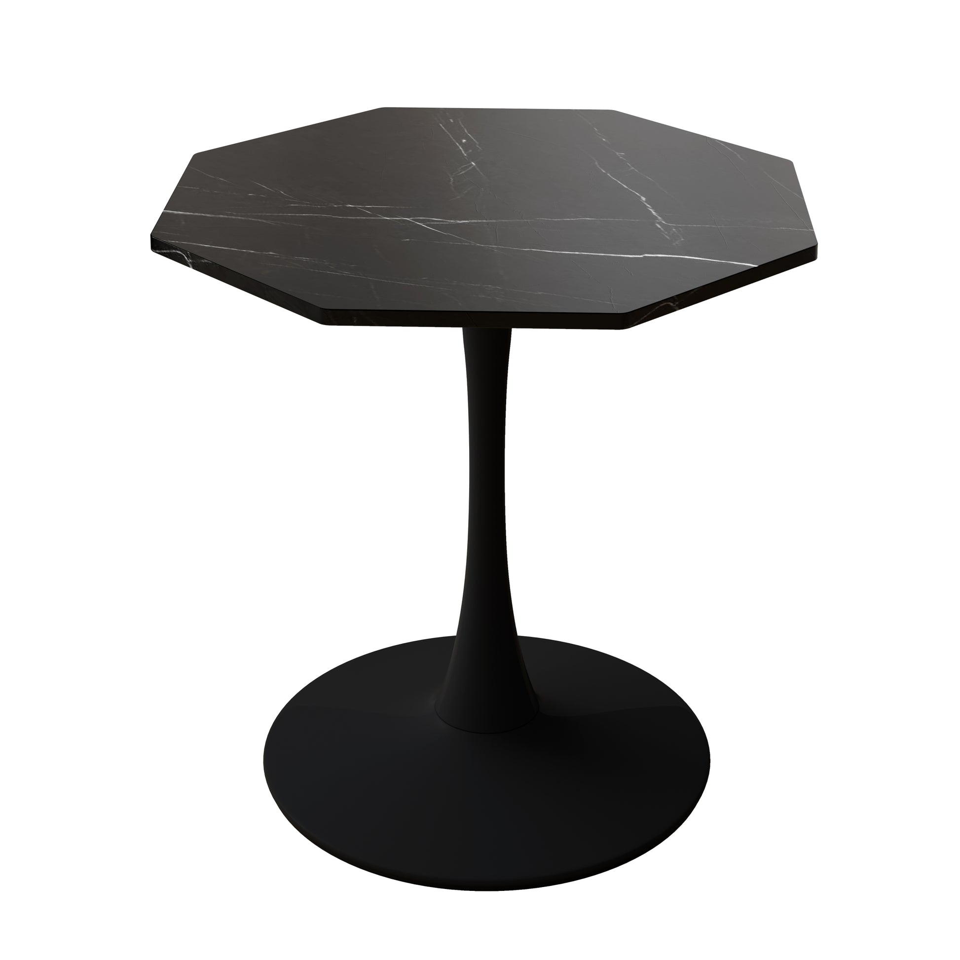 31.50"Modern Octagonal Coffee Table With Printed Black Marble Table Top,Metal Base, For Dining Room, Kitchen, Living Room Marble Mdf