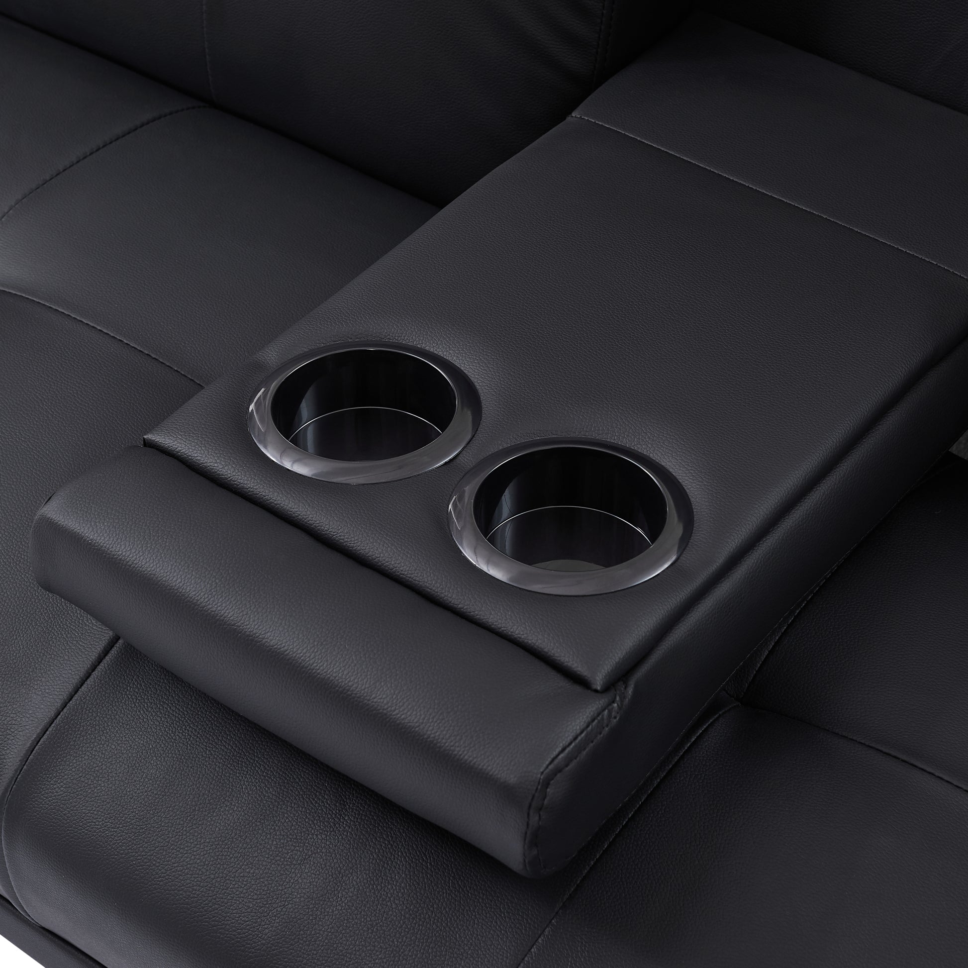 Black Foldable Sofa Bed With Cup Holder Black Faux Leather Wood Primary Living Space Medium Firm Heavy Duty Foam Faux Leather 3 Seat