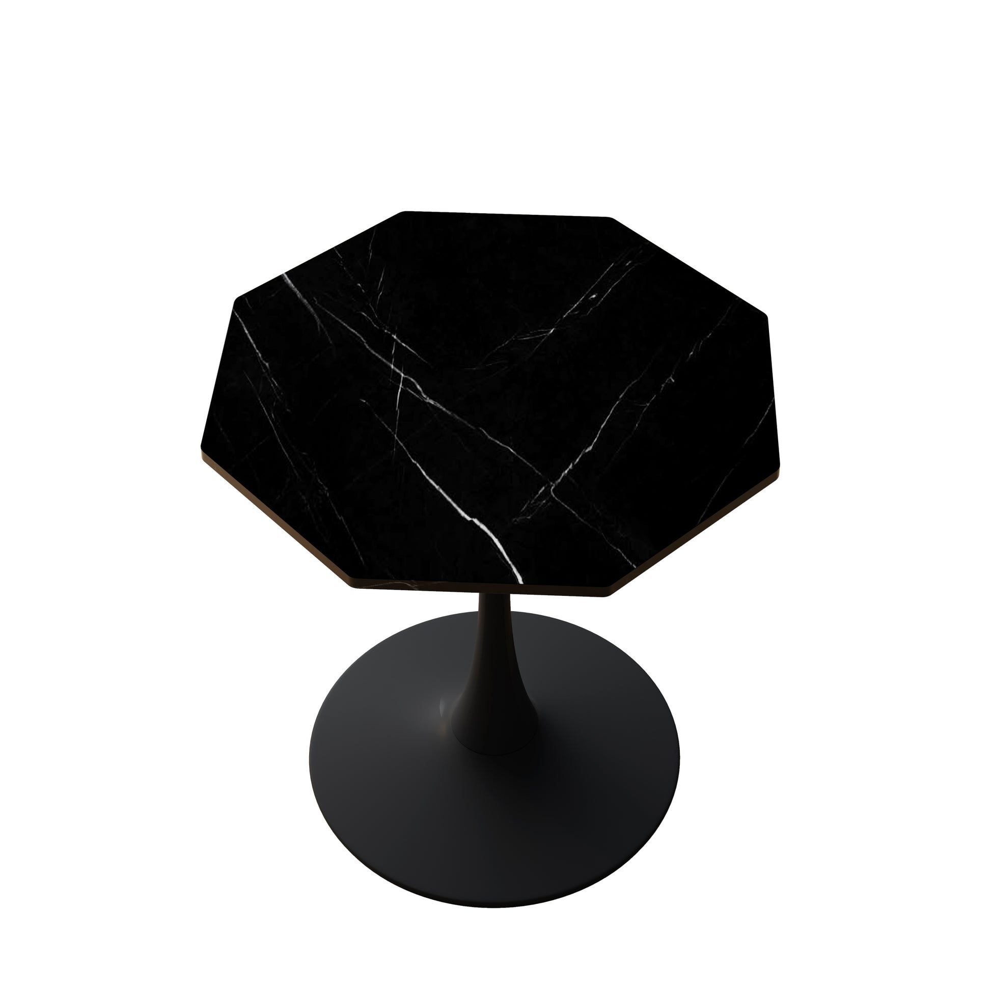 31.50"Modern Octagonal Coffee Table With Printed Black Marble Table Top,Metal Base, For Dining Room, Kitchen, Living Room Marble Mdf