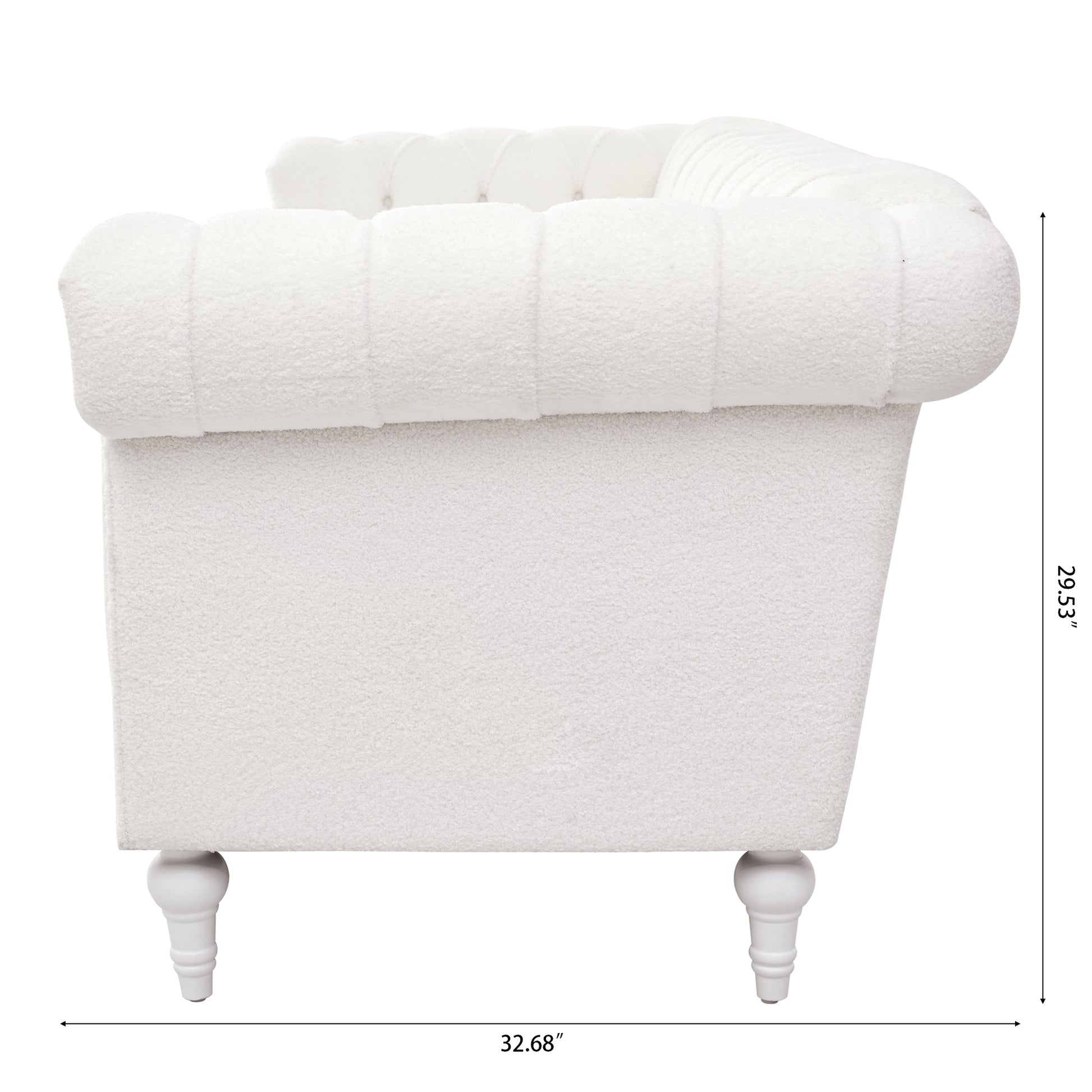 83.66 Inch Width Traditional Square Arm Removable Cushion 3 Seater Sofa White Foam Fabric