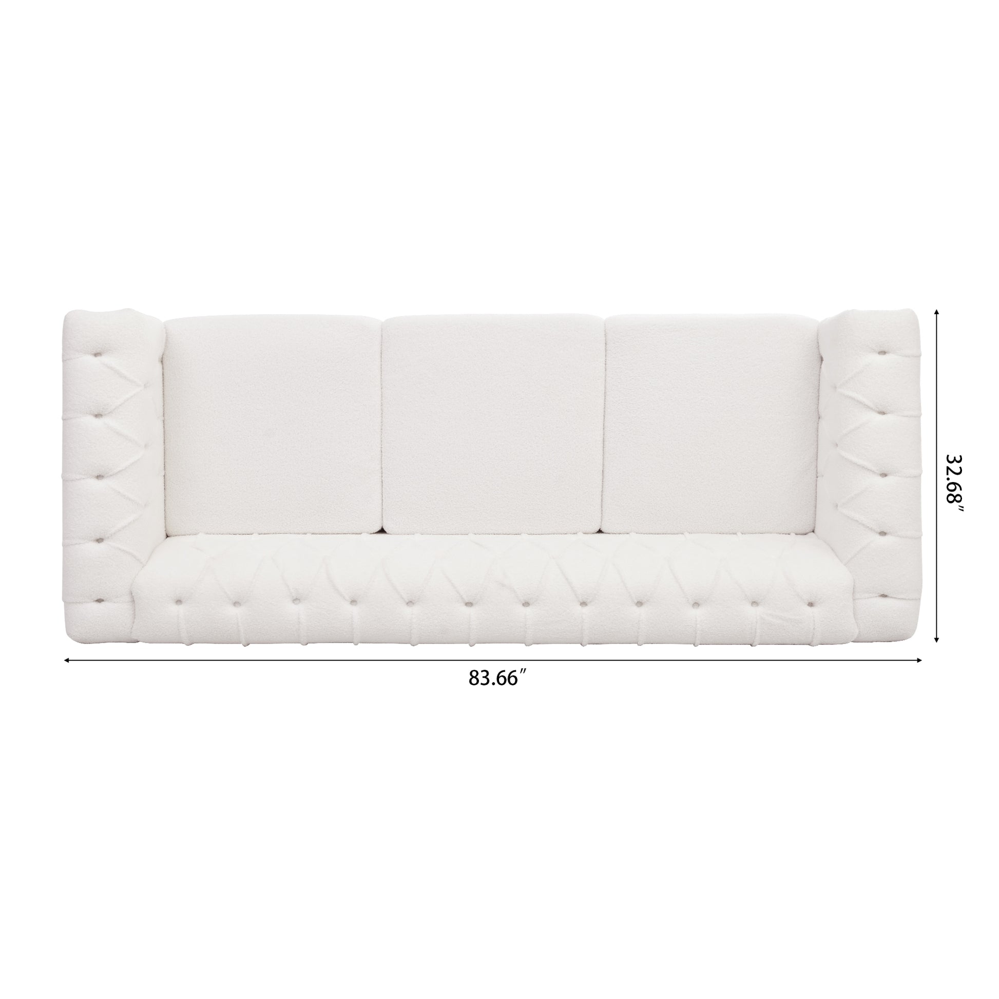 83.66 Inch Width Traditional Square Arm Removable Cushion 3 Seater Sofa White Foam Fabric