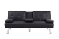Black Foldable Sofa Bed With Cup Holder Black Faux Leather Wood Primary Living Space Medium Firm Heavy Duty Foam Faux Leather 3 Seat