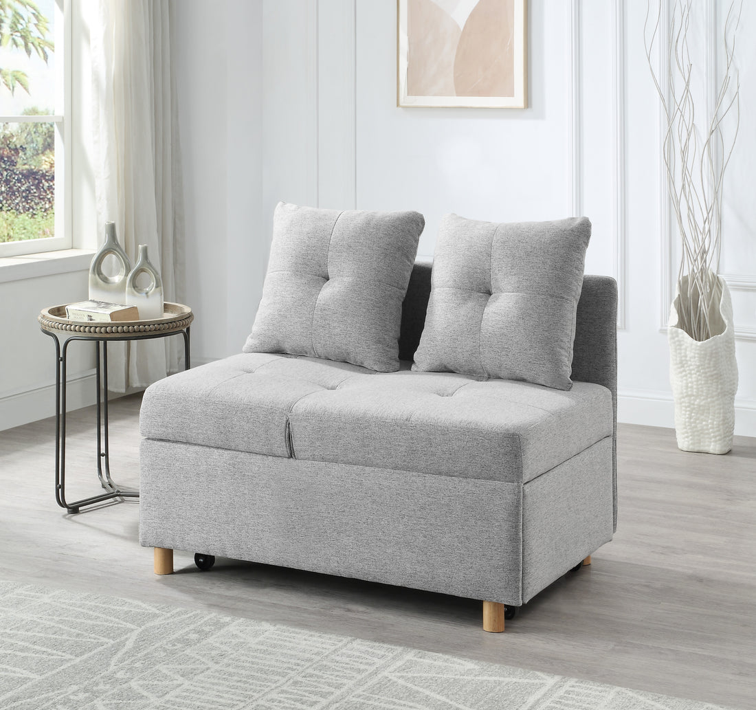 4 In 1 Convertible Sofas & Couches, Single Extendable Sofa With 6 Position Adjustable Back, Sofa Bed With 2 Pillows, Light Gray Light Gray Linen Armless Wood Fabric 1 Seat