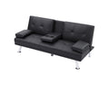 Black Foldable Sofa Bed With Cup Holder Black Faux Leather Wood Primary Living Space Medium Firm Heavy Duty Foam Faux Leather 3 Seat