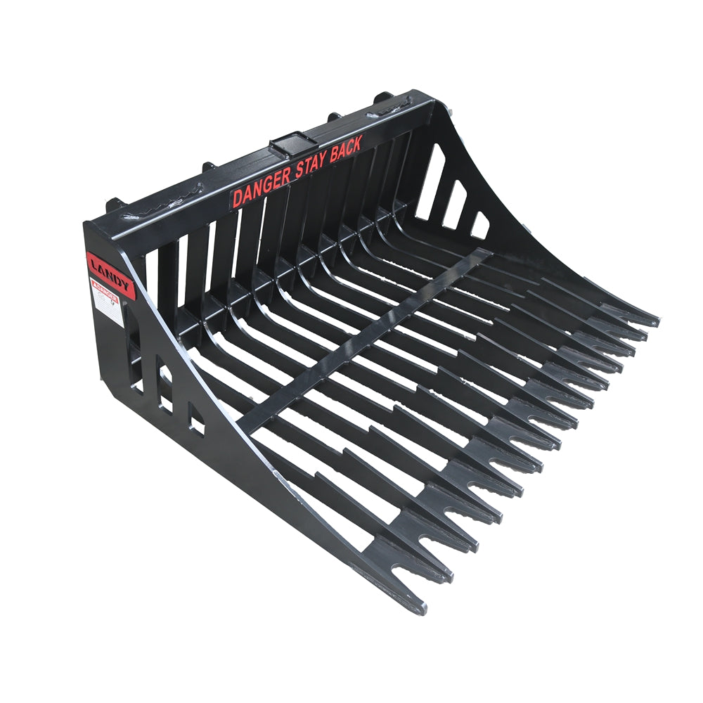 Skid Steer Attachments Skeleton Rock Bucket With Reinforced Front Cutting Edge And High Grade Flat Bar Black Steel