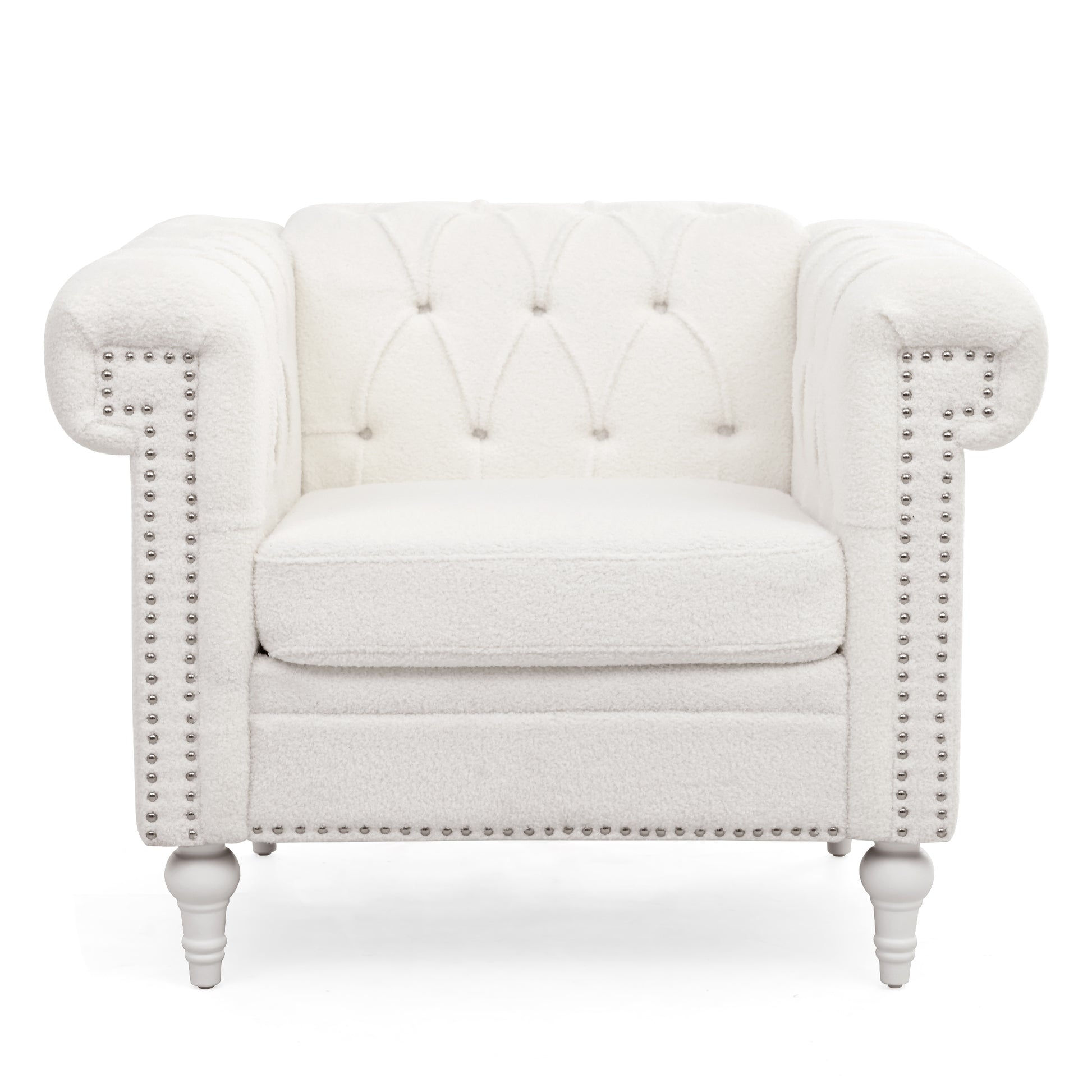 1 Seater Sofa For Living Room White Fabric