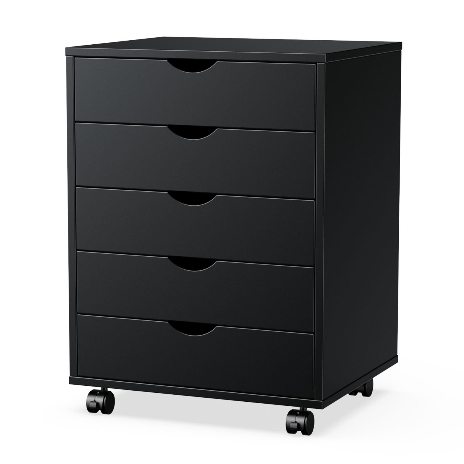 Sweetcrispy 5 Drawer Chest Storage Cabinets Dressers Wood Dresser Cabinet With Wheels Mobile Organizer Drawers For Office Black Wood