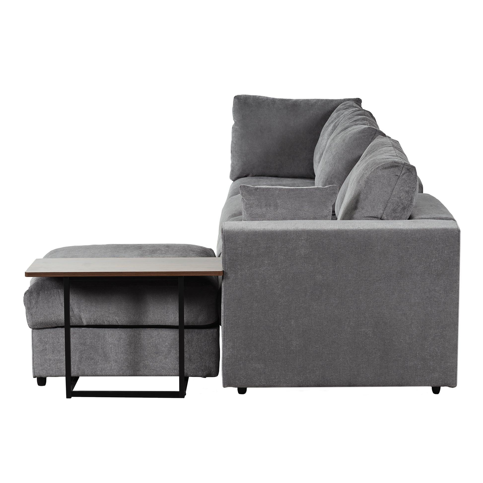 Modern Large L Shape Sectional Sofa For Living Room, 2 Pillows And 2 End Tables Dark Gray Polyester Primary Living Space Pillow Back American Design Polyester 5 Seat