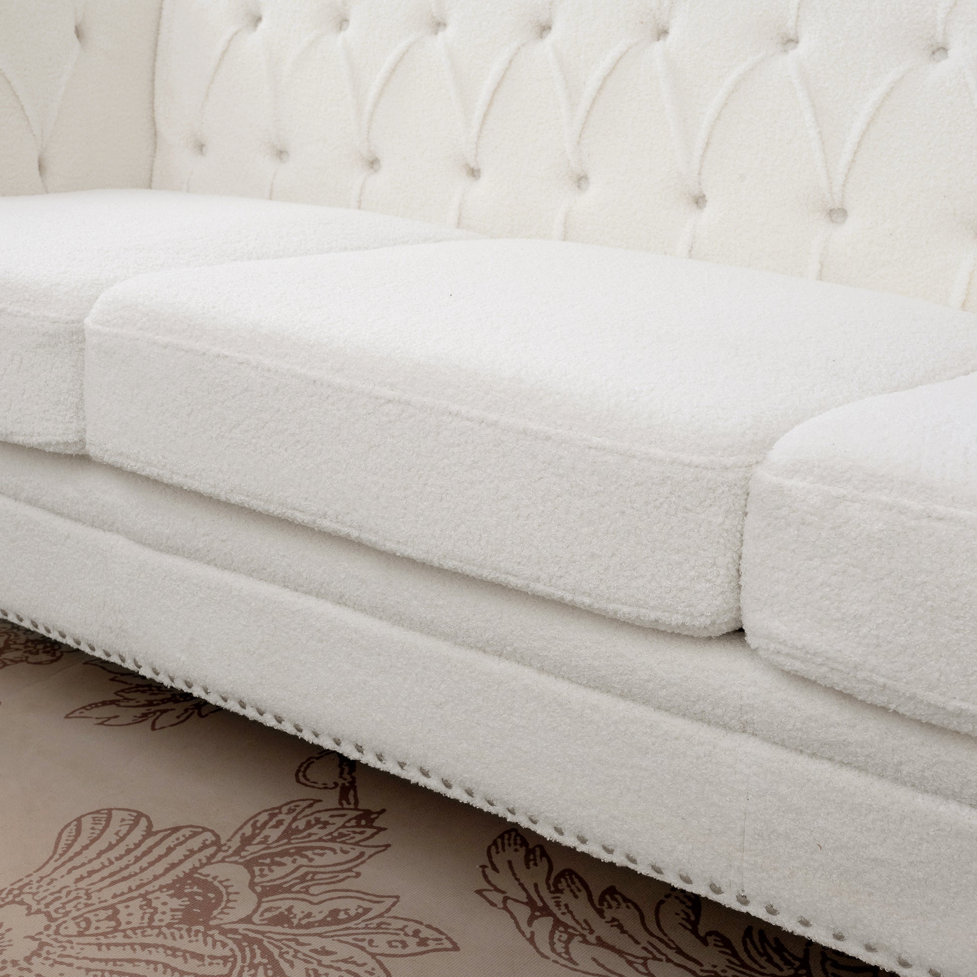 83.66 Inch Width Traditional Square Arm Removable Cushion 3 Seater Sofa White Foam Fabric