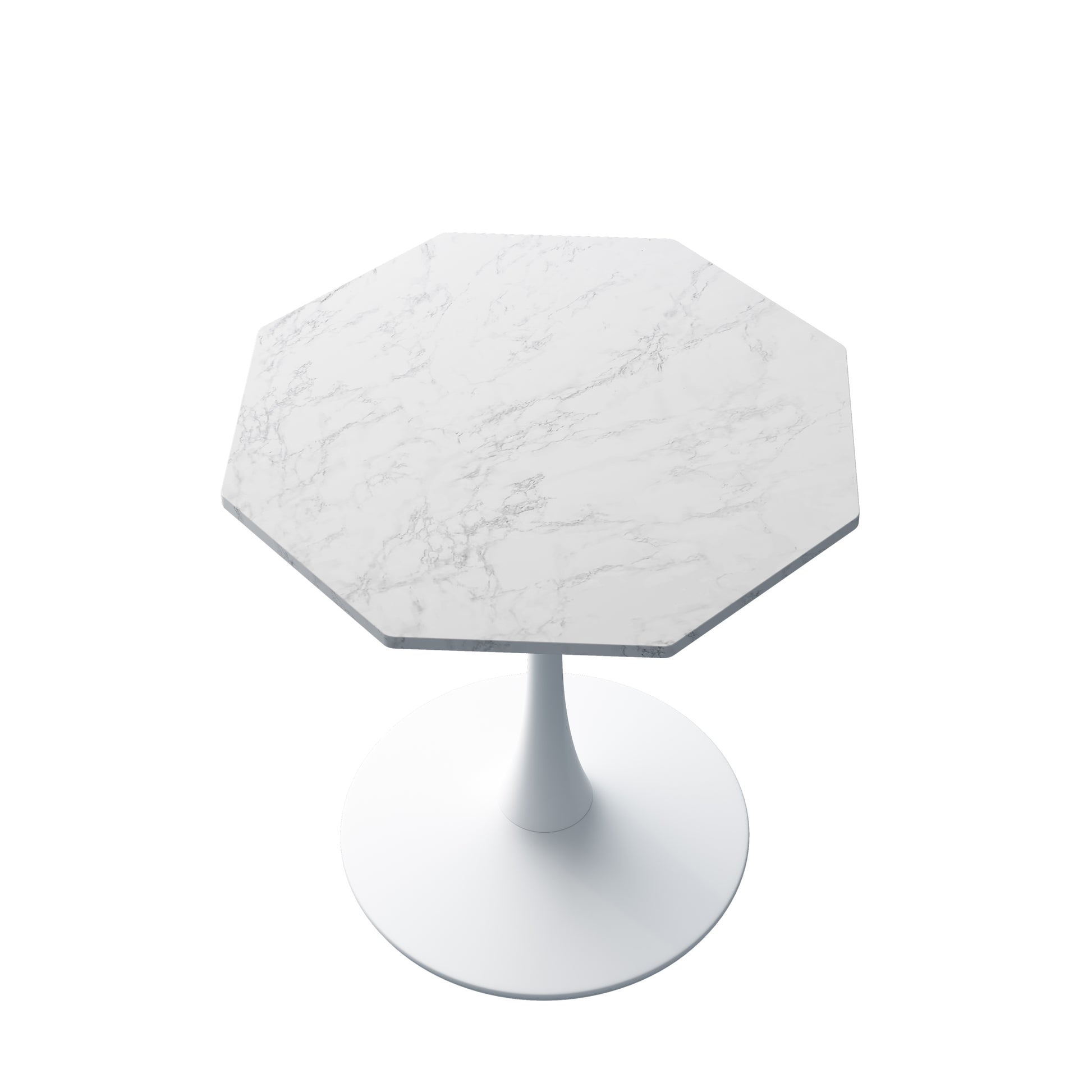 31.50"Modern Octagonal Coffee Table With Printed White Marble Table Top,Metal Base, For Dining Room, Kitchen, Living Room White Marble Mdf
