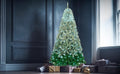 7.6 Ft Classic Pine Tree Christmas Tree, Gradient Tree Design, Artificial Pvc Tips And Sturdy Iron Frame, 300 Cool White Led Lights Green Pvc