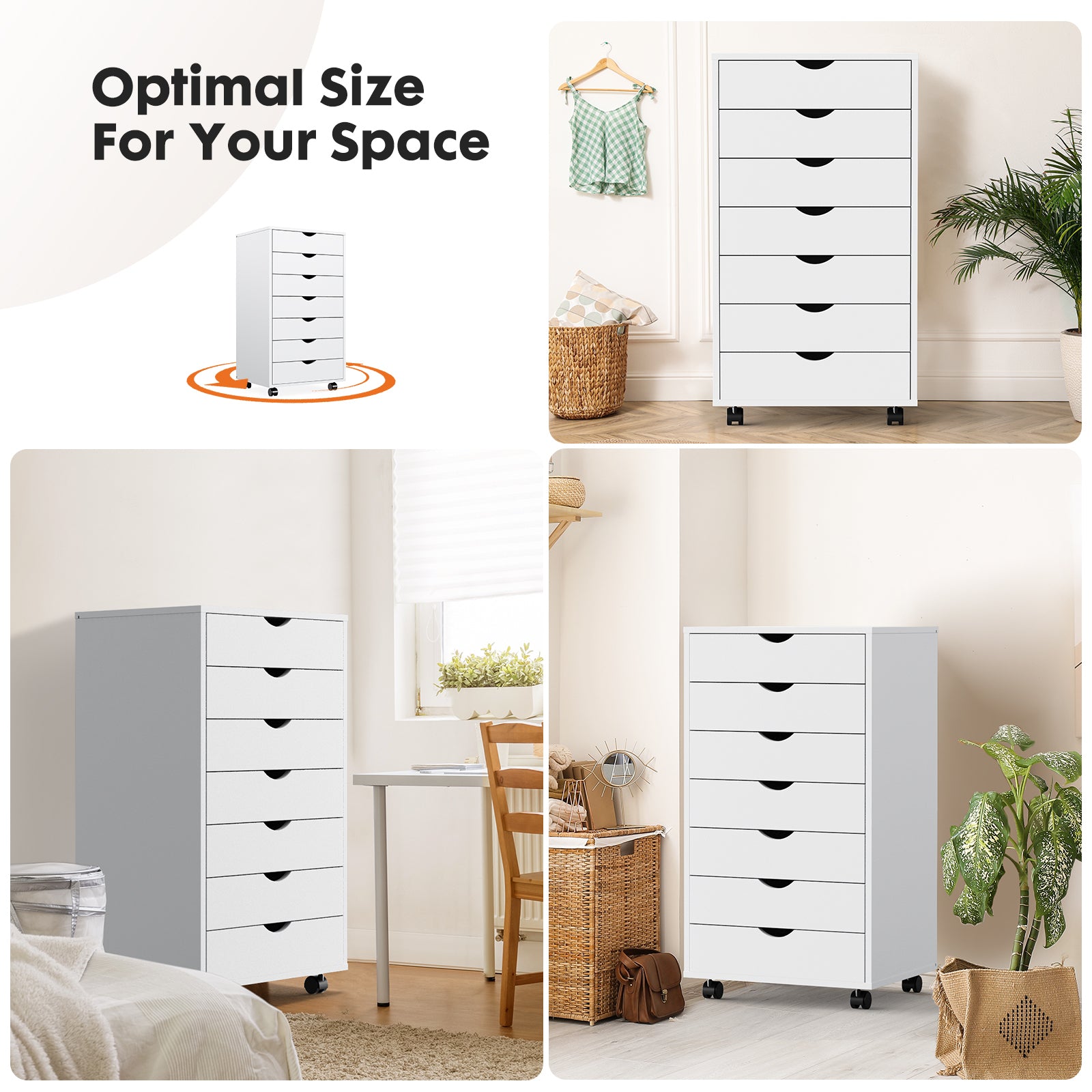 Sweetcrispy 7 Drawer Chest Storage Cabinets With Wheels Dressers Wood Dresser Cabinet Mobile Organizer Drawers For Office White Wood