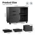 Sweetcrispy Filing Cabinet, 3 Drawer File Cabinet For Home Office, Mobile Lateral Filing Cabinet, Printer Stand With Open Storage Shelves For Kids Room Black Wood