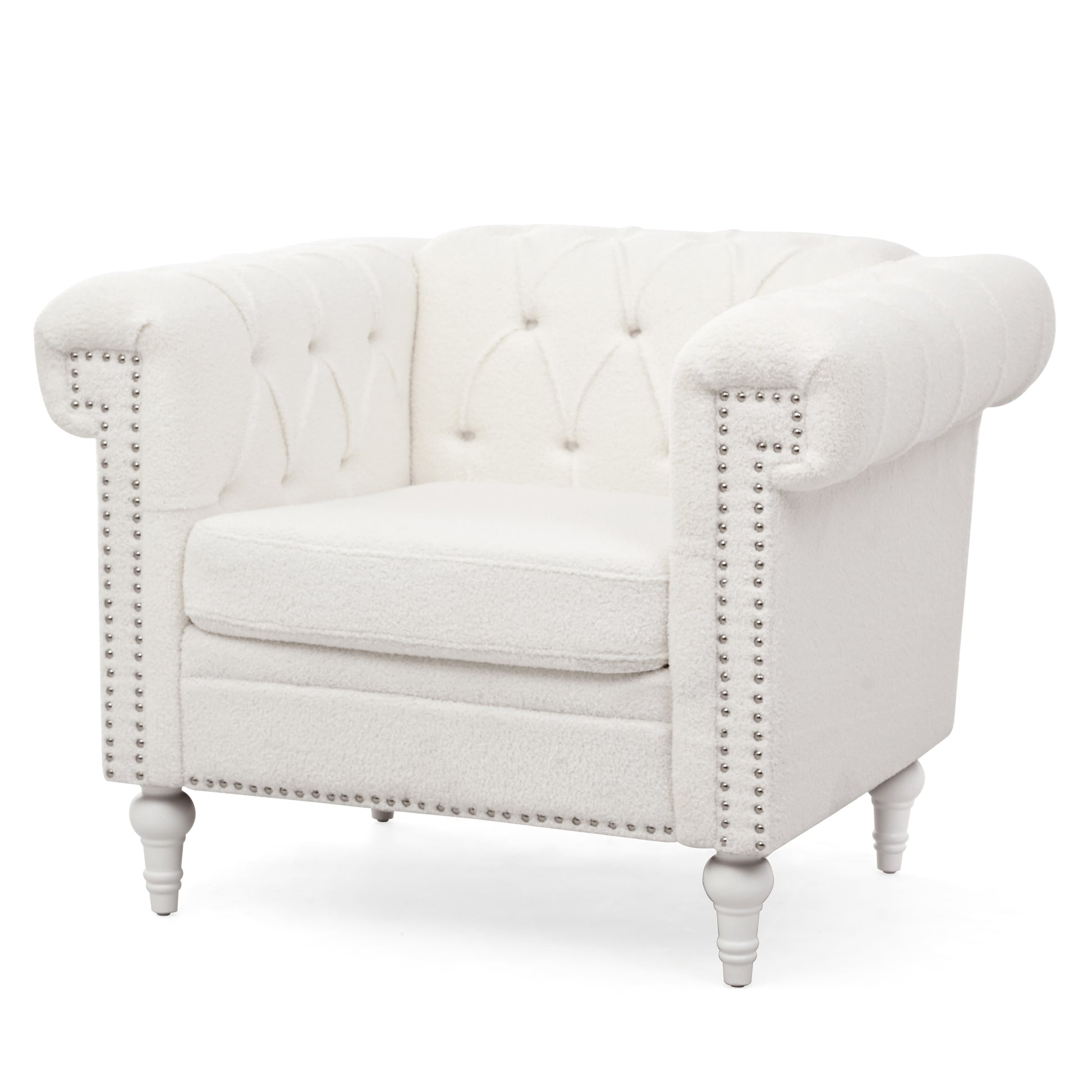 1 Seater Sofa For Living Room White Fabric