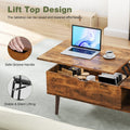 Sweetcrispy Lift Top Coffee Storage Wood Tables With Hidden Compartment Small Dining Desk For Home Living Room Office Rustic Brown Metal & Wood