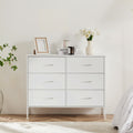 Sweetcrispy Dresser For Bedroom 6 Drawers Wide Fabric Storage Units Chest Of Drawers For Bedroom With Metal Frame And Wooden Top For Tv White Metal