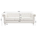 83.66 Inch Width Traditional Square Arm Removable Cushion 3 Seater Sofa White Foam Fabric