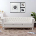 83.66 Inch Width Traditional Square Arm Removable Cushion 3 Seater Sofa White Foam Fabric