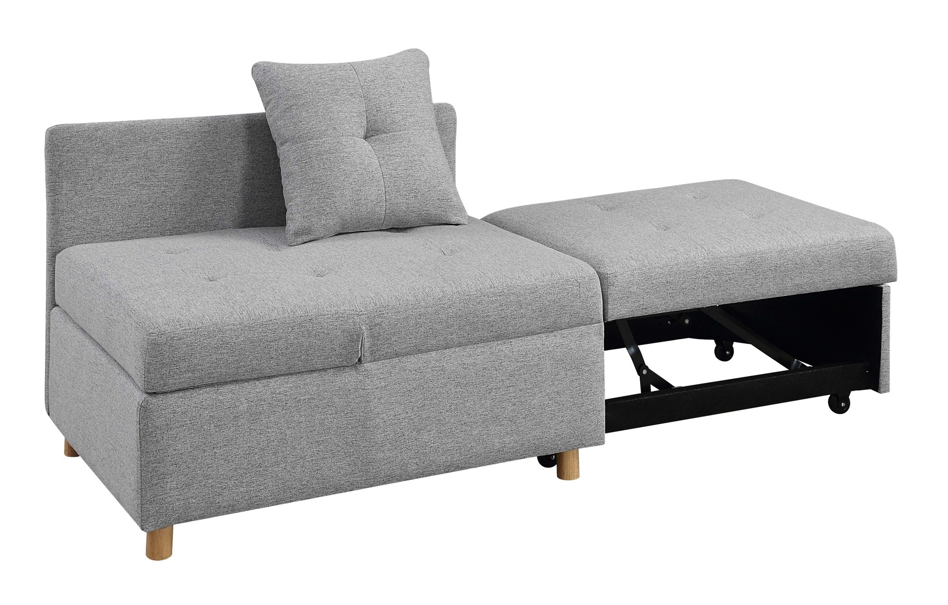 4 In 1 Convertible Sofas & Couches, Single Extendable Sofa With 6 Position Adjustable Back, Sofa Bed With 2 Pillows, Light Gray Light Gray Linen Armless Wood Fabric 1 Seat