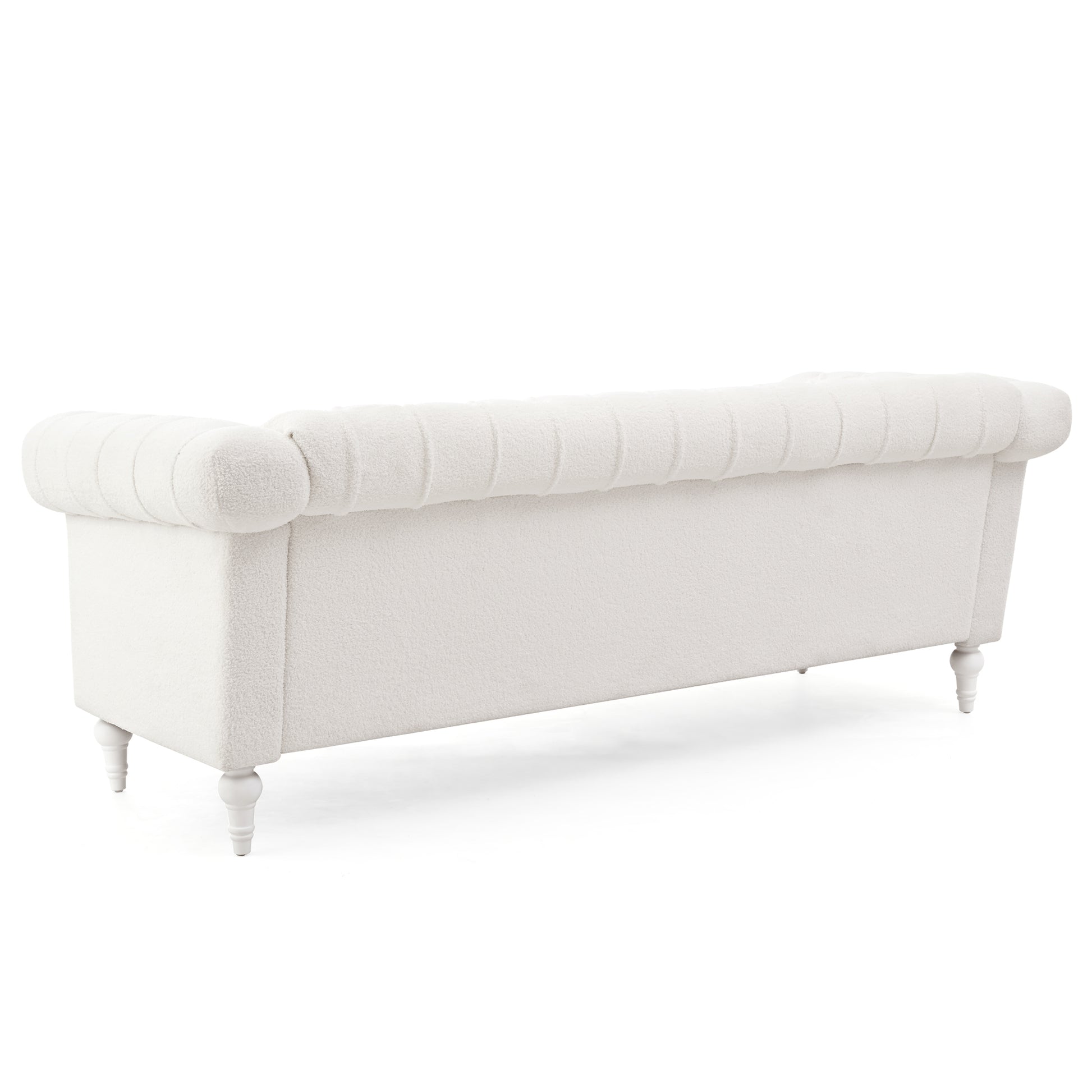 83.66 Inch Width Traditional Square Arm Removable Cushion 3 Seater Sofa White Foam Fabric