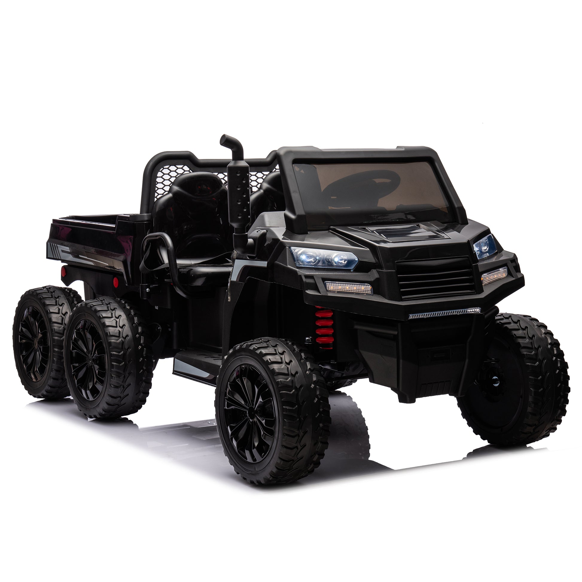 24V 2 Seater Utv Xxl Ride On Truck With Dump Bed For Kid,Ride On 4Wd Utv With 6 Wheels,Foam Tires, Suitable For Off Roading,Remote Control,Three Point Safety Harness Black Polypropylene