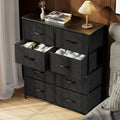 Sweetcrispy Dresser For Bedroom With 8 Drawers Tall Dresser & Chest Of Drawers Fabric Dresser With Wood Top And Sturdy Steel Frame Black Metal