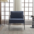 Chenille Fabric Armchair, Retro Leisure Accent Chair With Extra Soft Padded And Cushion, Modern Reading Arm Chair With Black Metal Frameblue Blue Chenille