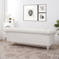 83.66 Inch Width Traditional Square Arm Removable Cushion 3 Seater Sofa White Foam Fabric