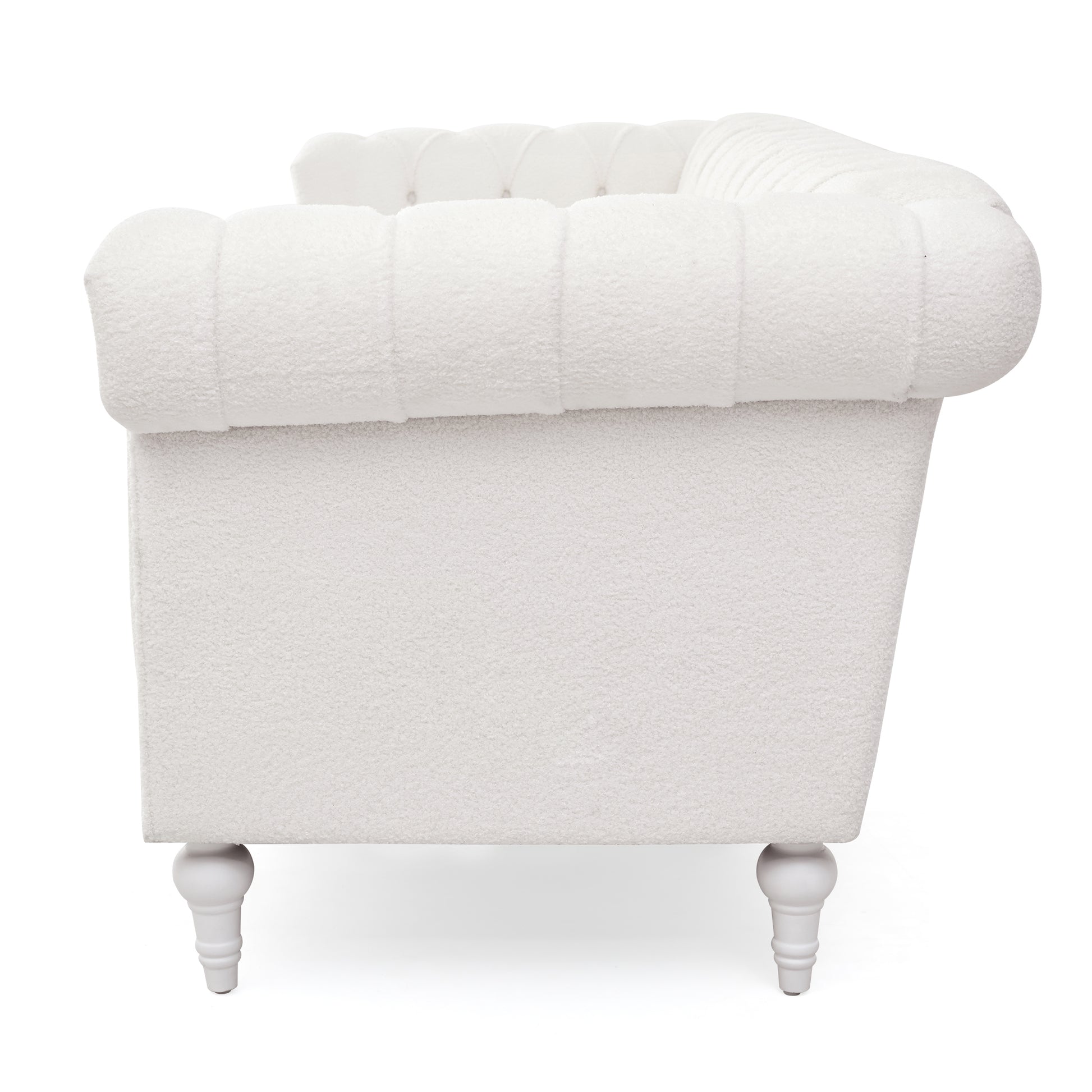 83.66 Inch Width Traditional Square Arm Removable Cushion 3 Seater Sofa White Foam Fabric