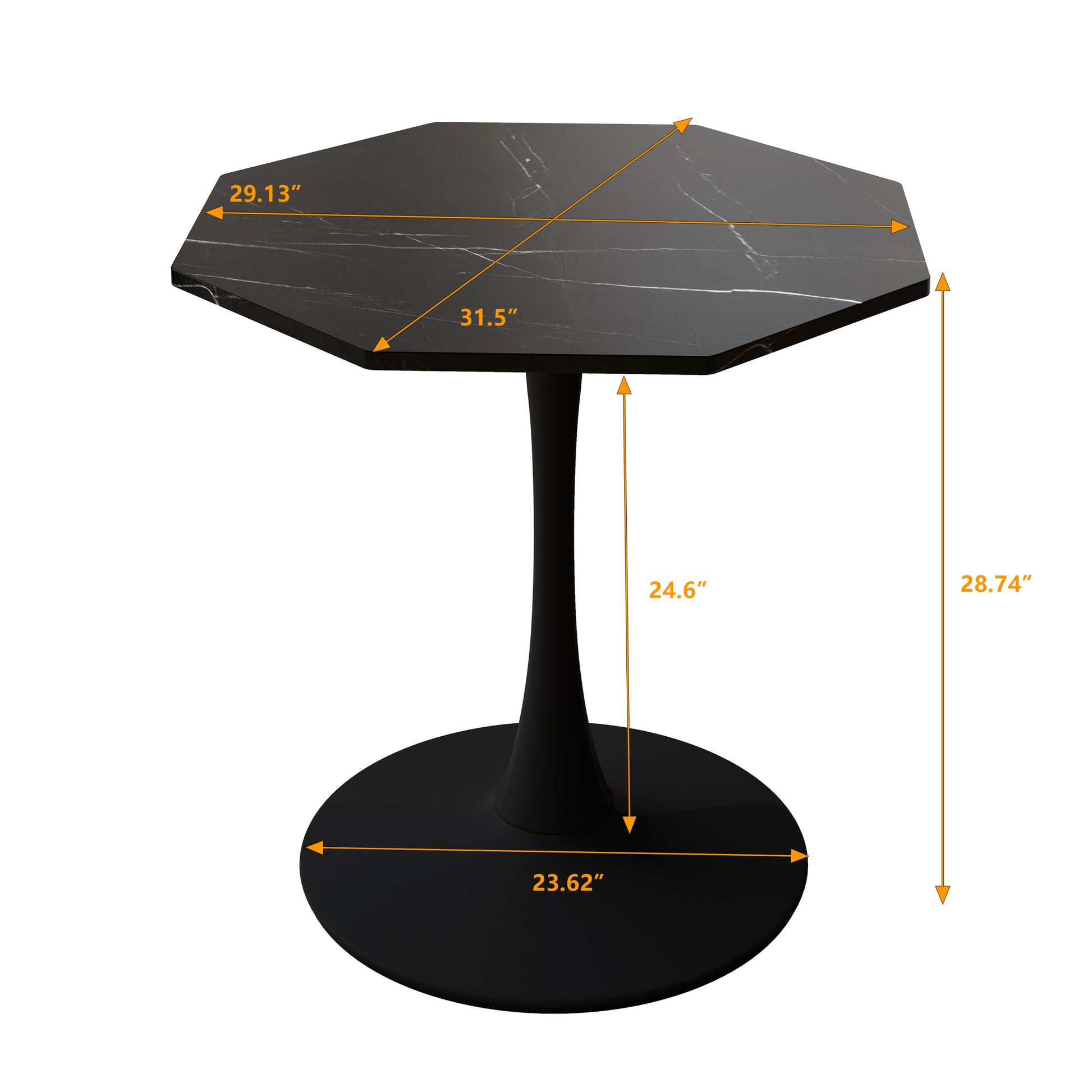 31.50"Modern Octagonal Coffee Table With Printed Black Marble Table Top,Metal Base, For Dining Room, Kitchen, Living Room Marble Mdf