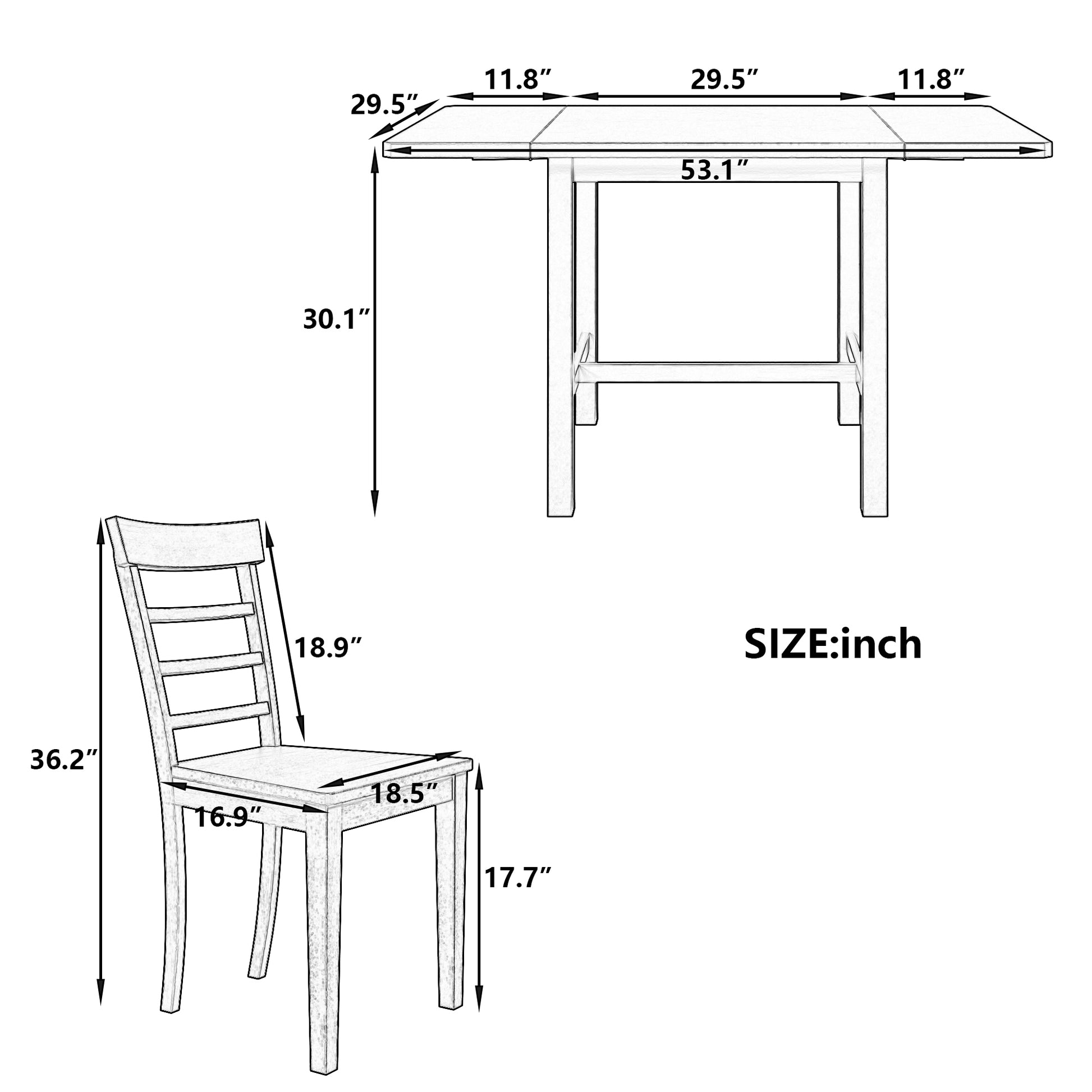 5 Piece Wood Square Drop Leaf Breakfast Nook Extendable Dining Table Set With 4 Ladder Back Chairs For Small Places, Gray Gray Wood Dining Room Folding Rubberwood Rectangular Dining Table With Chair Wood Gray Ladder Back Seats 4 Drop Leaf Modern 4 Leg