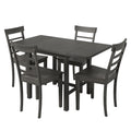 5 Piece Wood Square Drop Leaf Breakfast Nook Extendable Dining Table Set With 4 Ladder Back Chairs For Small Places, Gray Gray Wood Dining Room Folding Rubberwood Rectangular Dining Table With Chair Wood Gray Ladder Back Seats 4 Drop Leaf Modern 4 Leg