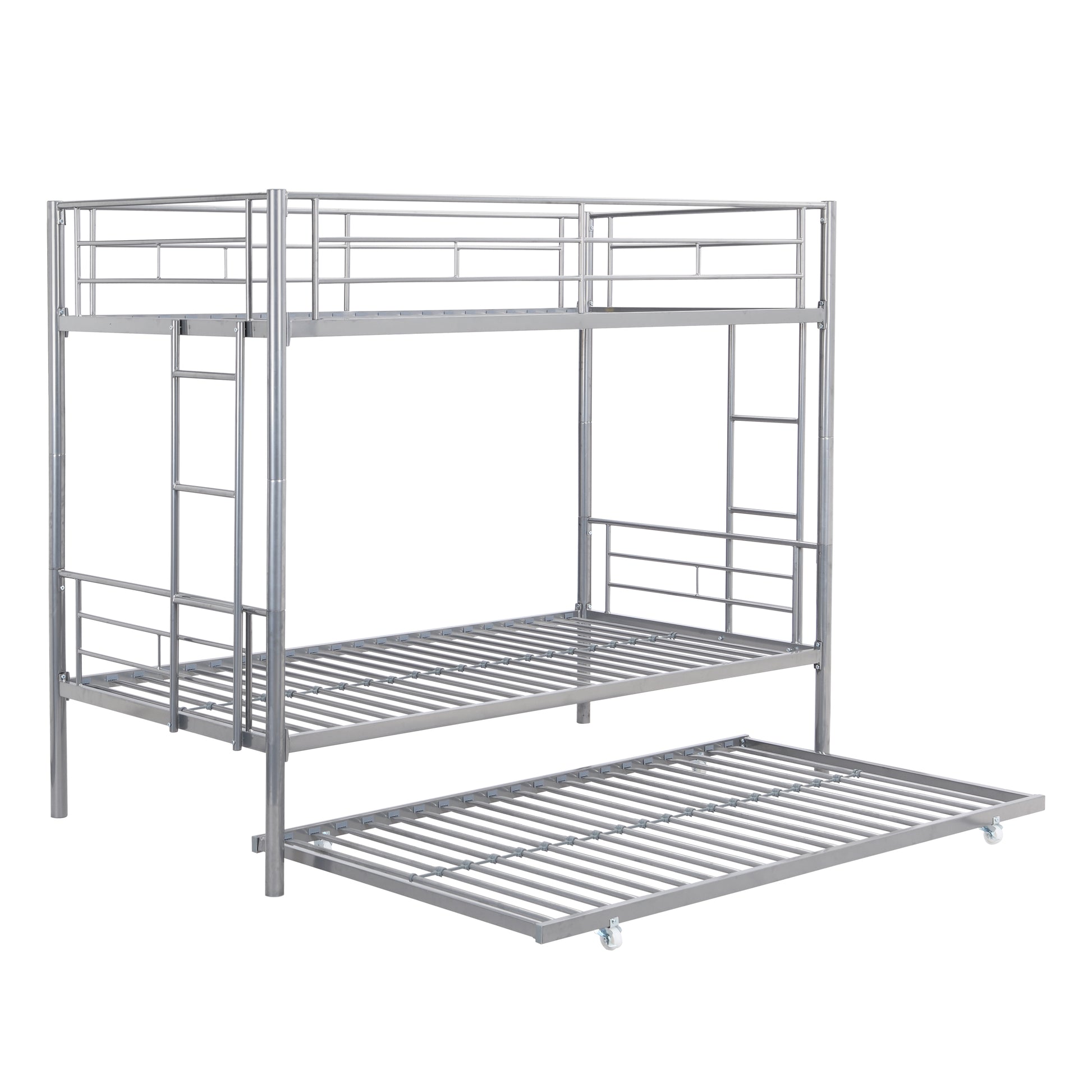 Metal Bunk Bed With Trundle Silver Silver Metal