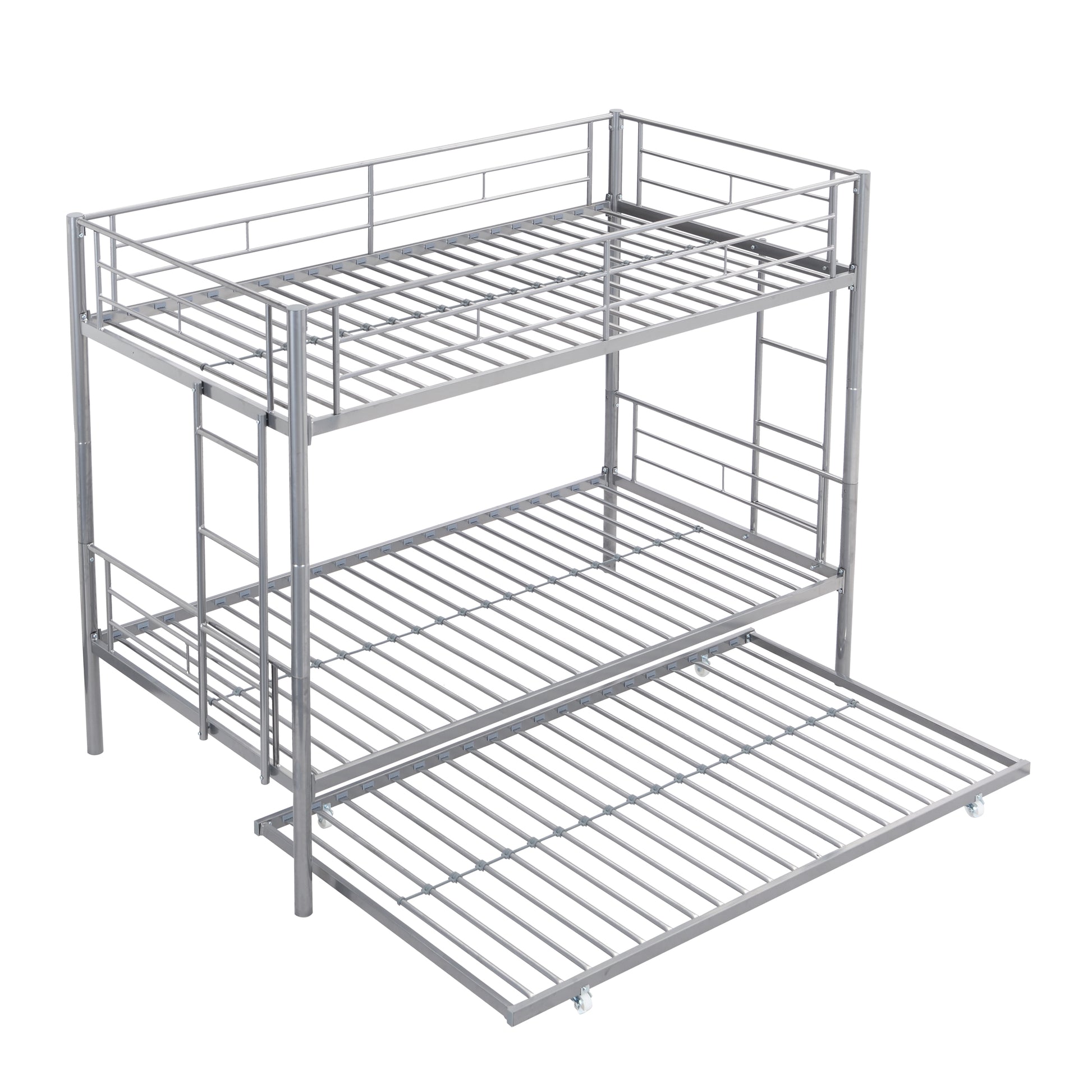 Metal Bunk Bed With Trundle Silver Silver Metal