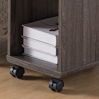 Mobile Chairside Table, Livingroom, Work Office Cabinet With Drawer& Shelves Distressed Grey Grey Particle Board