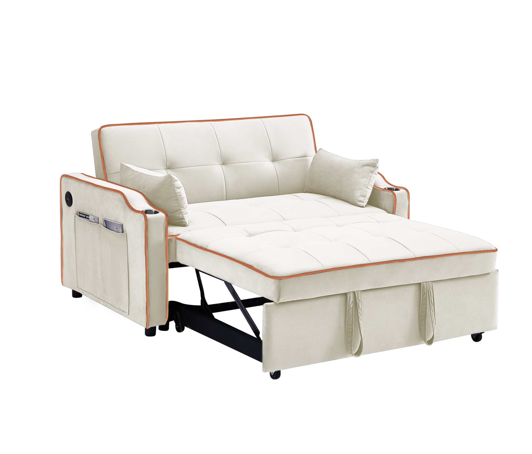 Sofa Bed, 3 in 1 Convertible Sofa Chair Bed beige-velvet