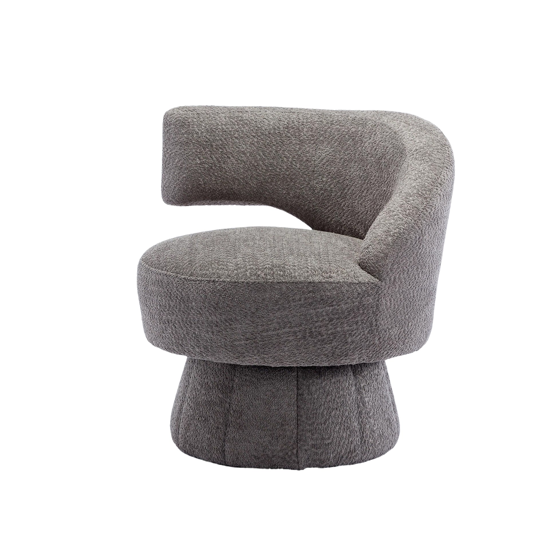 360 Degree Swivel Cuddle Barrel Accent Chairs, Round Armchairs With Wide Upholstered, Fluffy Fabric Chair For Living Room, Bedroom, Office, Waiting Rooms Gray Foam Boucle