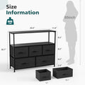 Sweetcrispy Dresser For Bedroom, Chest Of Drawers, 5 Drawer Dresser, Closet Fabric Dresser With Metal Frame Black Metal & Wood