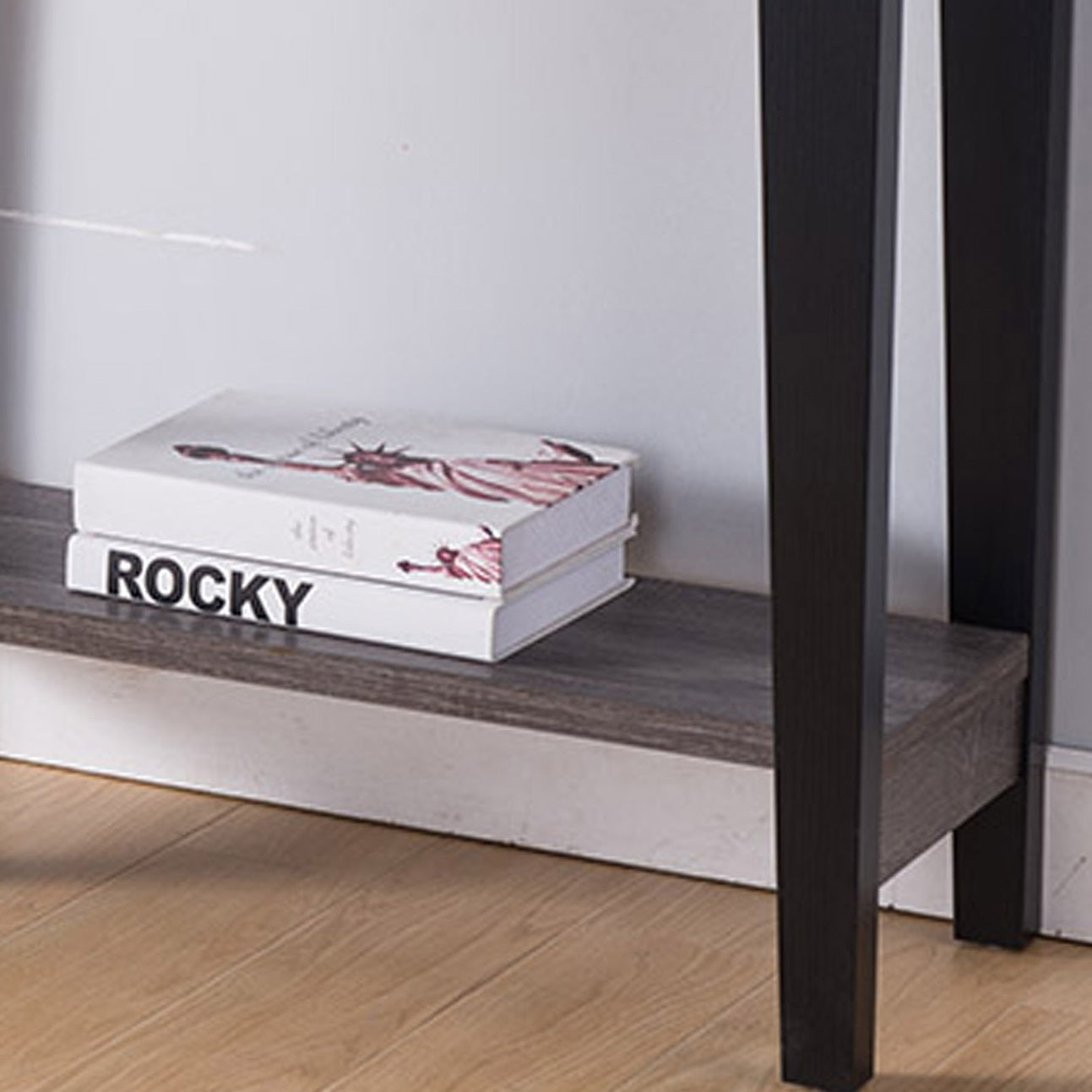 Home, Elegant Console Table, Display Table With Drawer And Bottom Shelf In Distressed Grey And Black Grey Particle Board