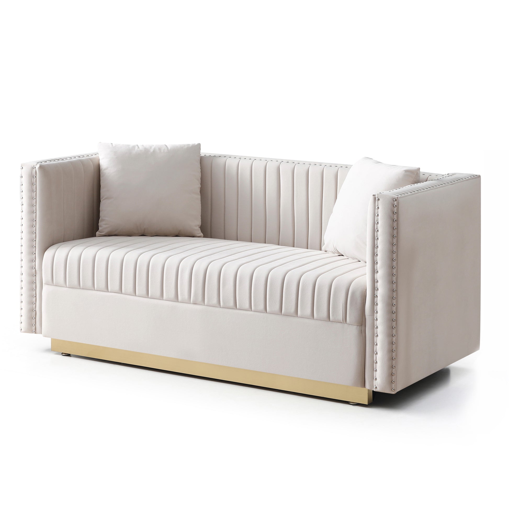 Contemporary Vertical Channel Tufted Velvet Sofa beige-foam-velvet