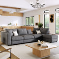 Modern Large L Shape Sectional Sofa For Living Room, 2 Pillows And 2 End Tables Dark Gray Polyester Primary Living Space Pillow Back American Design Polyester 5 Seat