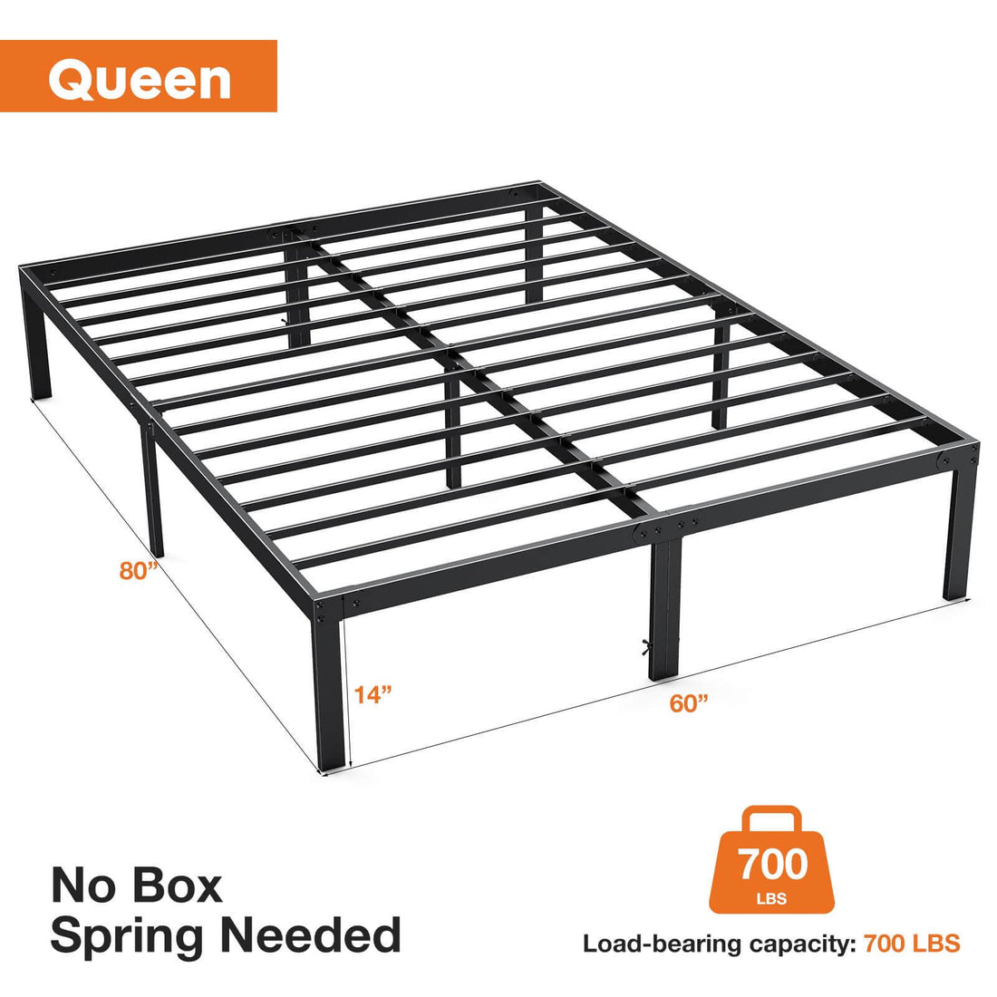 Heavy Duty Metal Bed Frame With Sturdy Steel Slat Support,Queen Black Iron