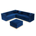 Contemporary Vertical Channel Tufted Velvet Sectional Sofa Modern Upholstered Corner Couch For Living Room Apartment With Ottoman And 4 Pillows,Blue Blue Velvet