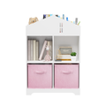 Kids Dollhouse Bookcase With Storage, 2 Tier Storage Display Organizer, Toddler Bookshelf With 2 Collapsible Fabric Drawers For Bedroom Or Playroom White Pink White Pink Mdf