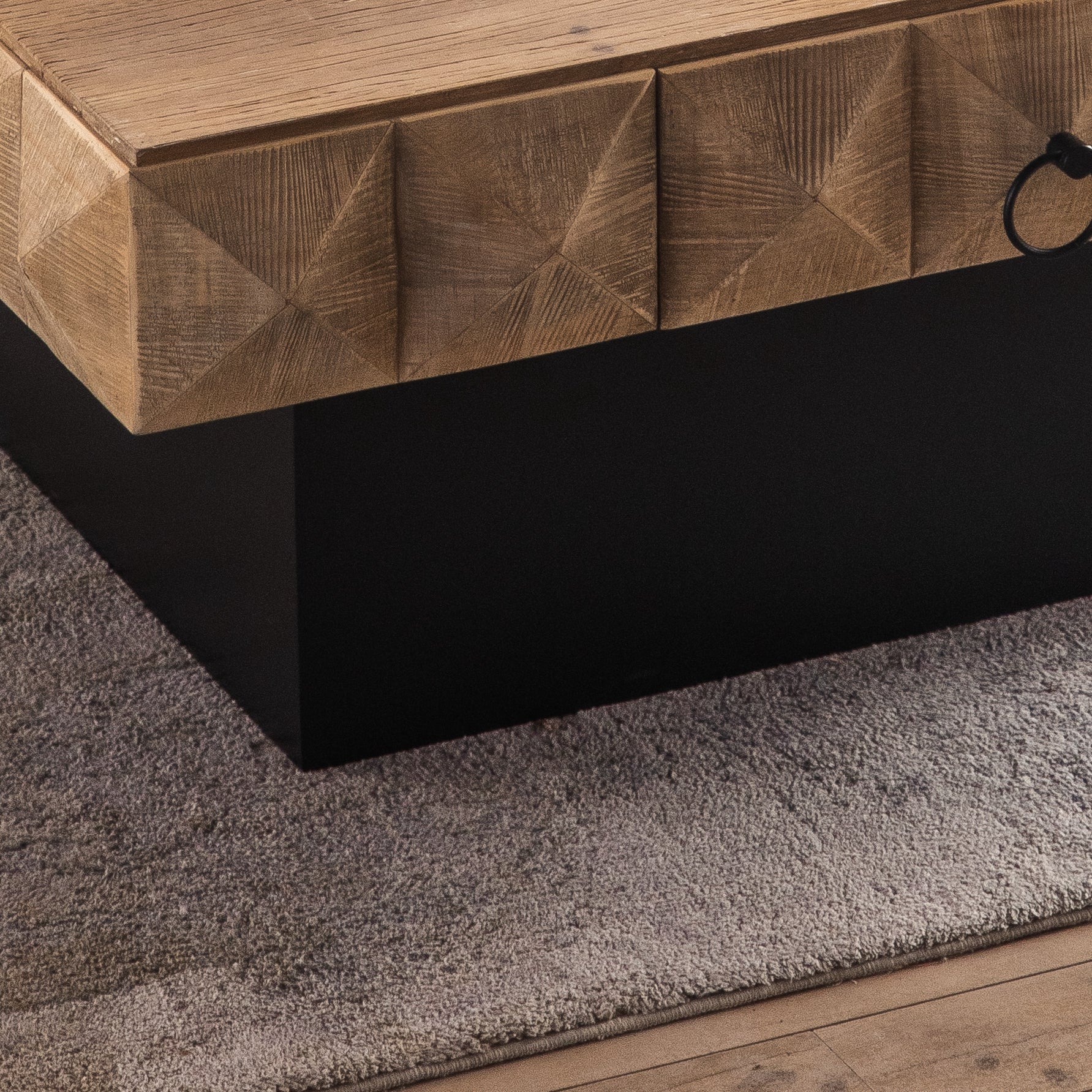 41.73"Three Dimensional Embossed Pattern Square Retro Coffee Table With 2 Drawers And Mdf Base Natural Solid Wood Mdf