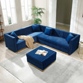 Contemporary Vertical Channel Tufted Velvet Sectional Sofa Modern Upholstered Corner Couch For Living Room Apartment With Ottoman And 4 Pillows,Blue Blue Velvet