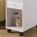 Mobile Chairside Table With Drawer, White White Particle Board