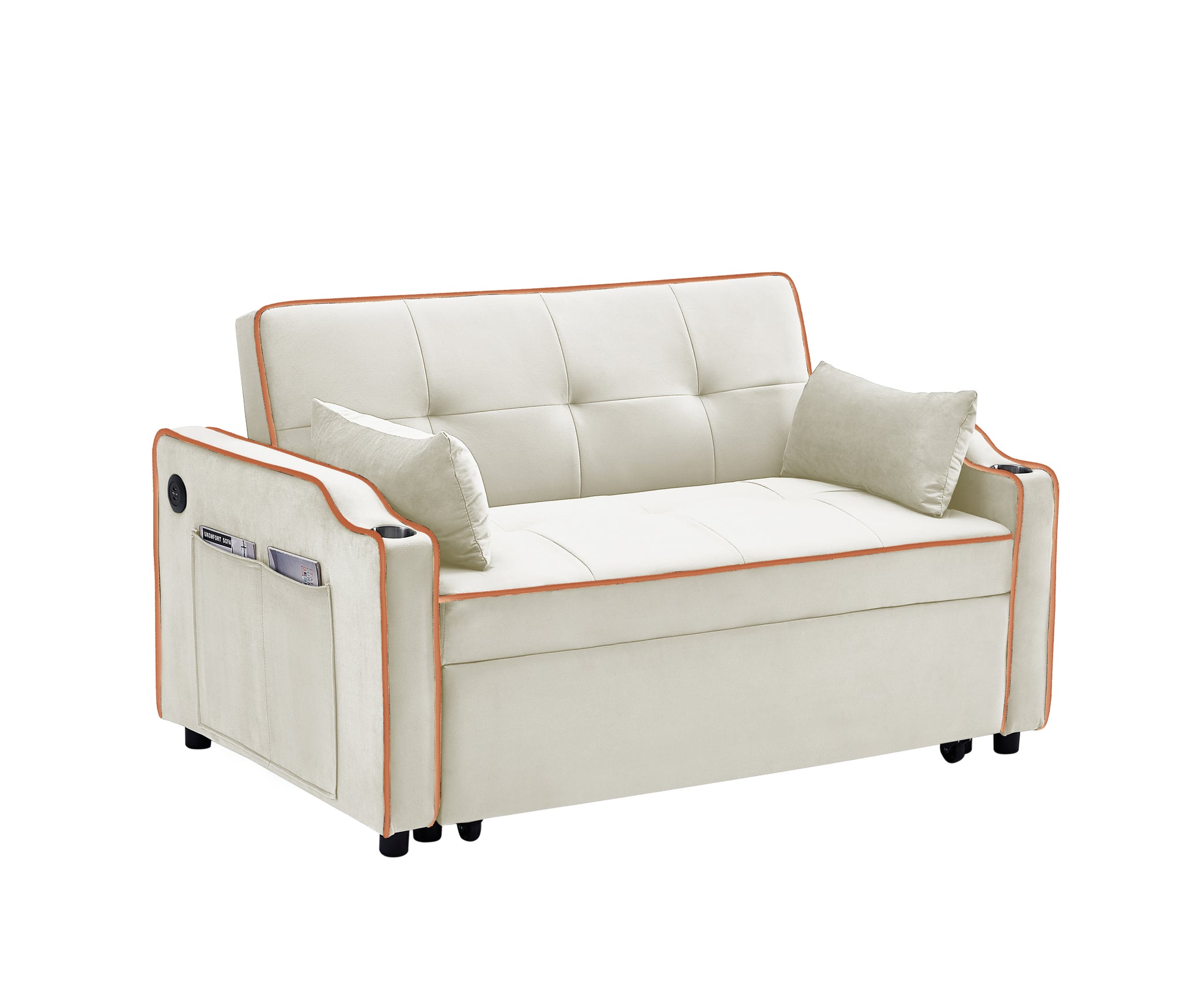 Sofa Bed, 3 in 1 Convertible Sofa Chair Bed beige-velvet